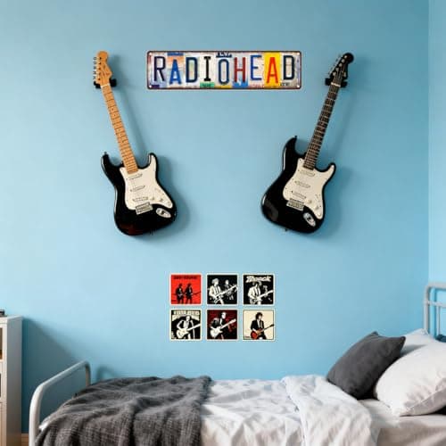 Vintage Radiohead Metal Tin Sign Poster，Street Signs, License Plates for Music Room Home Bar Wall Decor，Music Band Album Artist Posters，16x4 inches， Suitable for Studio, Funky Bedroom, Living Room Cool Decoration, and Merch Gifts for Band Fans