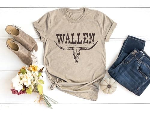 Country Concert Tops for Women Country Shirts Cowgirl Vintage Graphic Tees Shirt Summer Retro Country Concert Outfit (M, Cream Grey1)