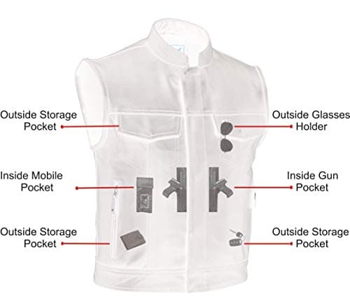 A&H Apparel Mens Genuine Cowhide Leather Biker Vest - Motorcycle Gear with Pockets - Sleeveless Motorwear & Top Coat (Black, XL)