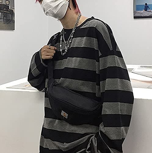 POHADON Striped Crewneck Long-Sleeve T-Shirt Alt Pullover Emo Shirt Punk Japanese Harajuku Streetwear