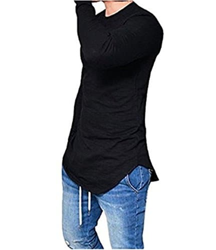 LIWEIKE Mens Hipster Hip Hop Longline Crewneck T-Shirt (Black, Large)
