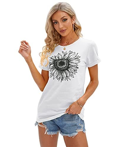 Cicy Bell Women's T Shirts Short Sleeve Tees Sunflower Graphic Loose Summer Tops