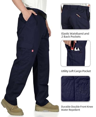 BOCOMAL Men's FR Cargo Pants Flame Resistant Pants Midweight 7.5oz Navy (7 Pockets) Multi-Pockets FR Pants