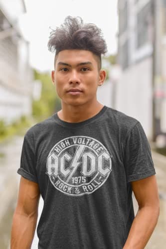 ACDC High Voltage 1975 Rock & Roll Mens Short Sleeve T Shirt Vintage Style Classic Rock Graphic Tees Black Heather