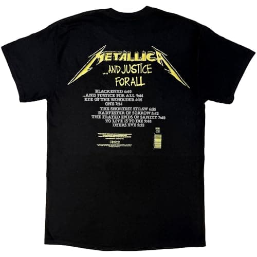 Metallica T Shirt and Justice for All Tracks Band Logo Official Mens Black Size L