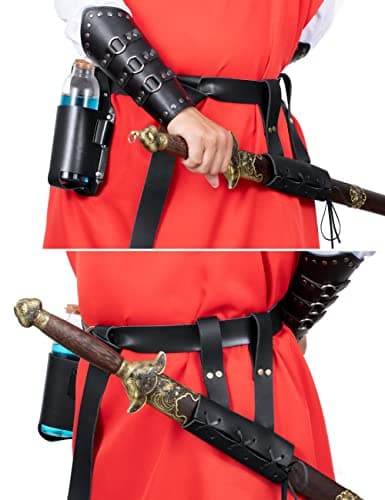 Medieval Knight Leather Belt Shawl Men Renaissance Half Shoulder Cape Scarf Buckle Bracers Retro Magic Cork Potion Bottle Sword Frog Accessories(Type1)