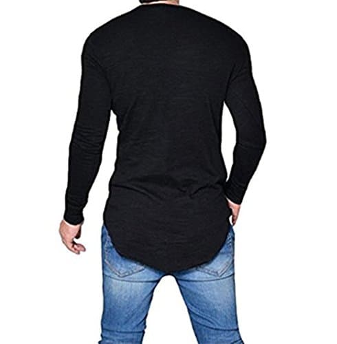 LIWEIKE Mens Hipster Hip Hop Longline Crewneck T-Shirt (Black, Large)