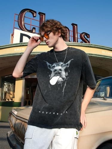 Laixton Men's Graphic Tees Shirt Unisex Cotton Oversized T-Shirt Short Sleeve Vintage Streetwear Casual Tee Top