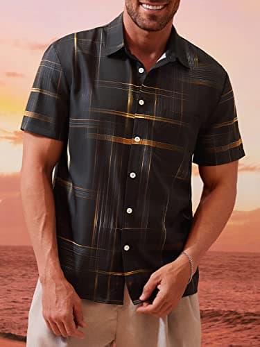 Hardaddy Men's Hawaiian Shirt Short Sleeves Printed Button Down Summer Beach Casual Shirts Black XL