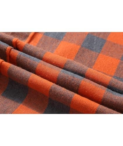 ZITY Men's Flannel Hoodie Shirts Casual Button Down Plaid Shirt Jackets for Men Long Sleeve Stylish Hooded with Pocket Orange Grey Large