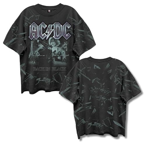AC/DC Back in Black T Shirt for Men & Women Front & Back Print Shattered Glass Crewneck Tee - Band Tshirt
