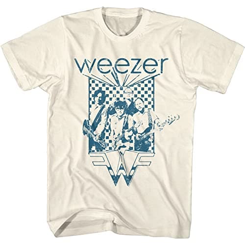 American Classics Weezer Rock Music Band & Logo Vintage Style Adult Short Sleeve Graphic Tees, Off-White