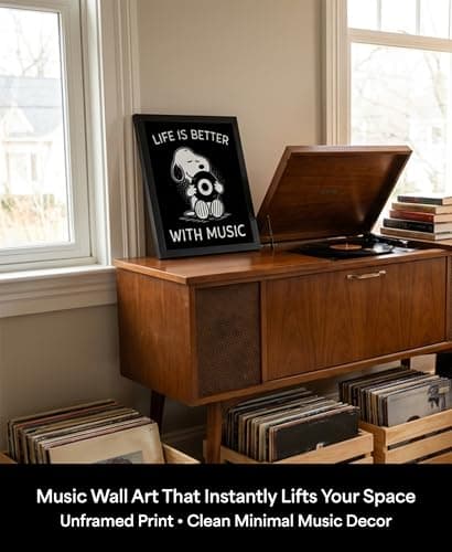 Life Is Better With Music Wall Art Print – Minimalist Typography Decor for Living Room, Classroom, Studio & Creative Workspaces – Music-Inspired Artwork – 8x10 Unframed – Made in USA Luster Finish