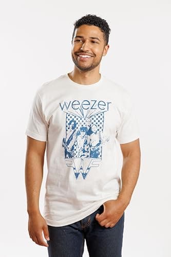 American Classics Weezer Rock Music Band & Logo Vintage Style Adult Short Sleeve Graphic Tees, Off-White
