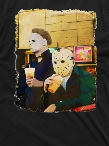 Halloween Movie Inspired T-Shirt Michael Myers Drinking Coffee Funny Humorous Tee for Him (Large Black)