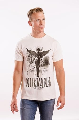 2Bhip Nirvana in Utero Distressed Logo Adult Short Sleeve 90s Grunge Music Vintage Style Graphic T-Shirt - Natural - Medium