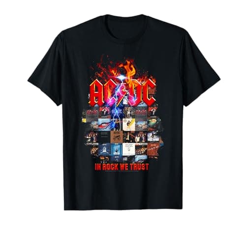 Official AC/DC in Rock We Trust Album Covers Rock Band Music T-Shirt