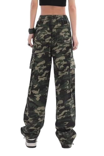 SESERAGI Cargo Pants Women Baggy Streetwear Y2K Drawstring Trousers Wide Leg Pants Camouflage M