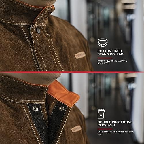 YESWELDER Leather Welding Jacket for Men Women, Heavy Duty welder jacket, Heat Flame Resistant Welding Coat