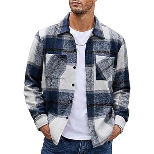 Muscularfit Plaid Flannel Shirt for Men Causal Stylish Long Sleeve Shirt Jacket With Not Hood Lightweight Work Cardigan Shirt lightweight hoodie for men 2024 Blue XL