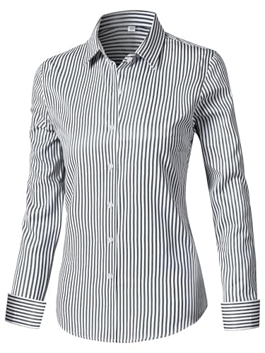 Ruisin Black and White Striped Shirt Women Button Down Womens Summer Tops Long Sleeve Blouses for Women's Collared Shirts Dressy Casual up Oversized Black L