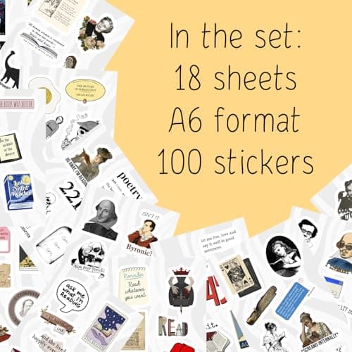 BulbaCraft 100Pcs Literature Stickers for Water Bottle and Laptop - Literary Party Favors & Decorations, Books Bookish Writing Poetry Reading Stickers, Book Lovers Gifts, Gifts for Women & Men
