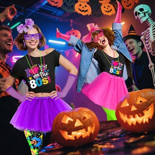 Xintorch 80s Outfit Women Costume Accessories Set T Shirt Leggings Tutu Skirt Neno Party Leg Warmers Headband