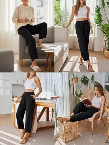 Trendy Queen Women's Wide Leg Pants, Soft Cotton Blend with Pockets for Casual Summer Black L