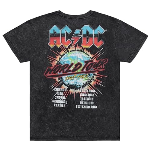 AC/DC Mens Classic Rock Shirt - Malcolm and Angus Young Vintage Tour Merch Tie Dye T-Shirt (Charcoal Wash, Large)