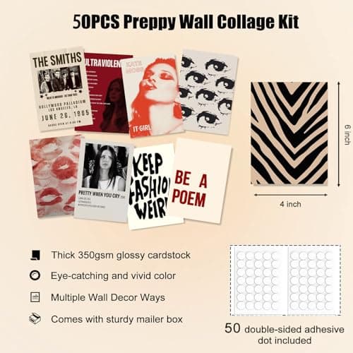 KBKBART 50Pcs Downtown Girl Room Decor, Y2k Wall Art Prints for Bedroom, Coquette Wall Collage Kit for Room Aesthetic, 4"x6" Vintage Photo Collage Kit Pictures, Retro Rockstar Posters Dorm Decor