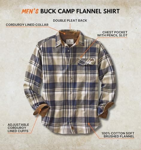 Legendary Whitetails Mens Long Sleeve Button Down 100% Cotton Flannel Shirt, Shale Plaid, Medium