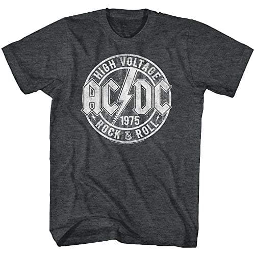 ACDC High Voltage 1975 Rock & Roll Mens Short Sleeve T Shirt Vintage Style Classic Rock Graphic Tees Black Heather