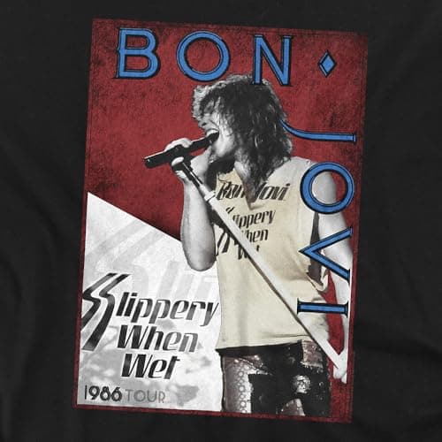 Popfunk Bon Jovi 1986 Slippery When Wet Tour T-Shirt - Large, Black