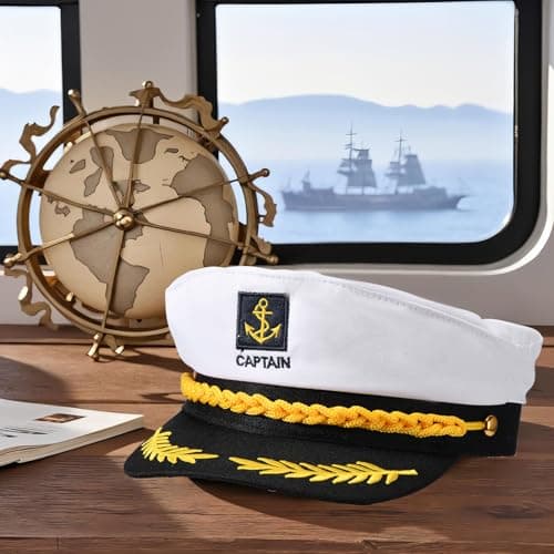 Yacht Captain Hat - Premium Navy Blue Sailor Hat for Men & Women - Classic Yacht Rock Style Captains Cap for Nautical Theme Parties, Halloween Costume Accessories, Sailor Dress Up & Boat Crew Events