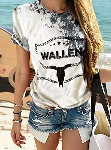 Retro Steer Skull Western T-Shirt Women Vintage Country Music Shirt Cute Cowgirl Graphic Cowboy Tees Tops(Gray, M)