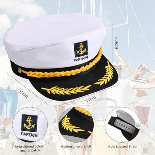 Yacht Captain Hat - Premium Navy Blue Sailor Hat for Men & Women - Classic Yacht Rock Style Captains Cap for Nautical Theme Parties, Halloween Costume Accessories, Sailor Dress Up & Boat Crew Events