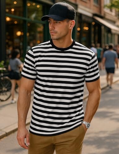 Zengjo Black and White Striped Shirt Men(L,Black&White WD)
