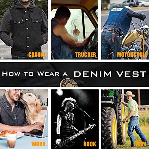 RongYue Men's Casual Button-Down Trucker Denim Vest (Black, X-Large)