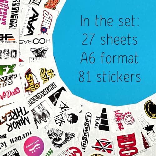 BulbaCraft 81Pcs Large Punk Stickers, Punk Rock Stickers, Band Decals, Metal Decals, Gifts for Women & Men