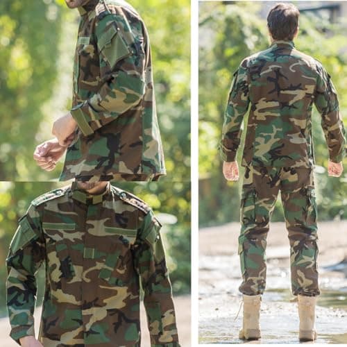 Men Tactical BDU Combat Uniform Jacket Shirt & Pants Suit for Army Military Airsoft Paintball Hunting Shooting War Game Woodland