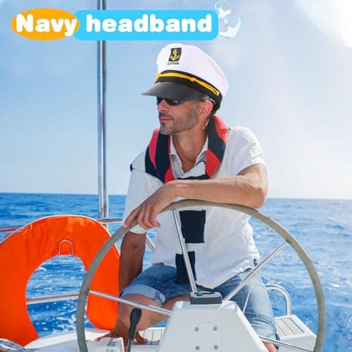 SGBETTER 8 Pieces Captain Hats Adjustable White Sailors Navy Marine Admiral Caps for Yacht Theme Party Costume Accessory