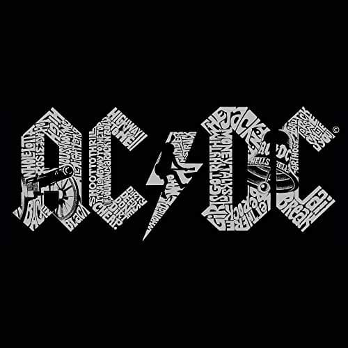 ACDC Song Title Word Art V-Neck T-Shirt Women’s, Officially Licensed by LA Pop ArtBlack Casual Short Sleeve X-Large