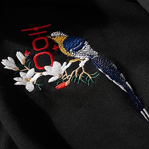 Niepce Inc Streetwear Men's Magpie Embroidered Heavyweight Graphic Hoodies (black-magpie, Large)