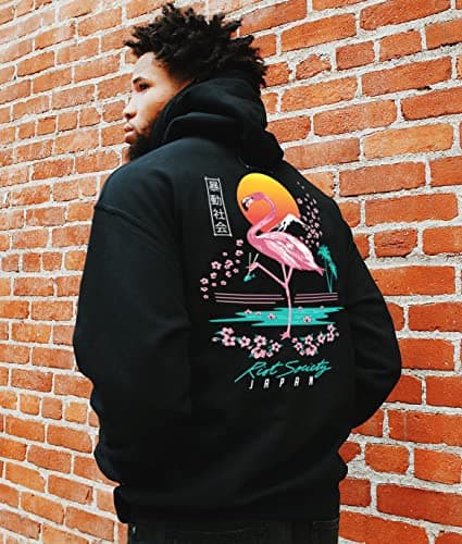 Riot Society Flamingo Blossom Mens Hoodie Hooded Sweatshirt - Black, Medium