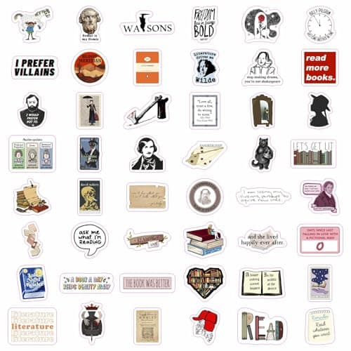 BulbaCraft 100Pcs Literature Stickers for Water Bottle and Laptop - Literary Party Favors & Decorations, Books Bookish Writing Poetry Reading Stickers, Book Lovers Gifts, Gifts for Women & Men
