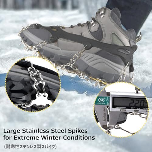Azarxis Crampons Ice Traction Cleats Snow Grips for Boots Shoes with Anti Slip 24 Stainless Steel Spikes for Walking Climbing Hiking Ice Fishing for Men Women Kids (Black - M)