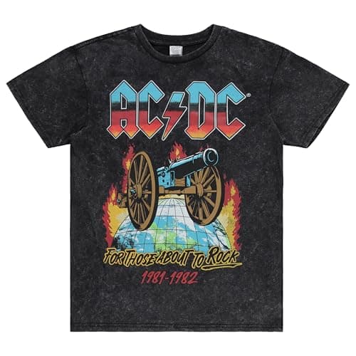 AC/DC Mens Classic Rock Shirt - Malcolm and Angus Young Vintage Tour Merch Tie Dye T-Shirt (Charcoal Wash, Large)