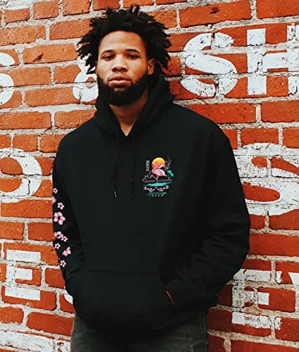 Riot Society Flamingo Blossom Mens Hoodie Hooded Sweatshirt - Black, Medium