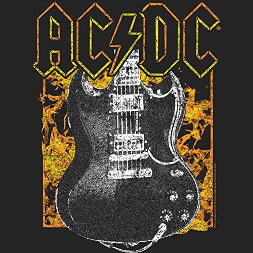 ACDC T Shirt Logo Fire & Guitar Smoke Youth Short Sleeve T Shirts Classic Rock Vintage Style Graphic Tees