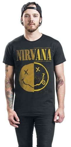 Nirvana T Shirt Spliced Smiley Face Band Log Nevermind Official Mens Black